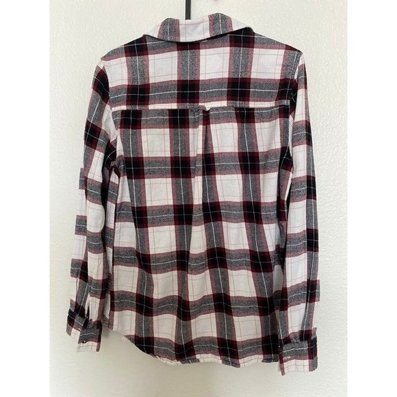 PacSun LA Hearts Maroon & Cream Flannel Plaid boyfriend button up shirt Size S - Picture 2 of 4